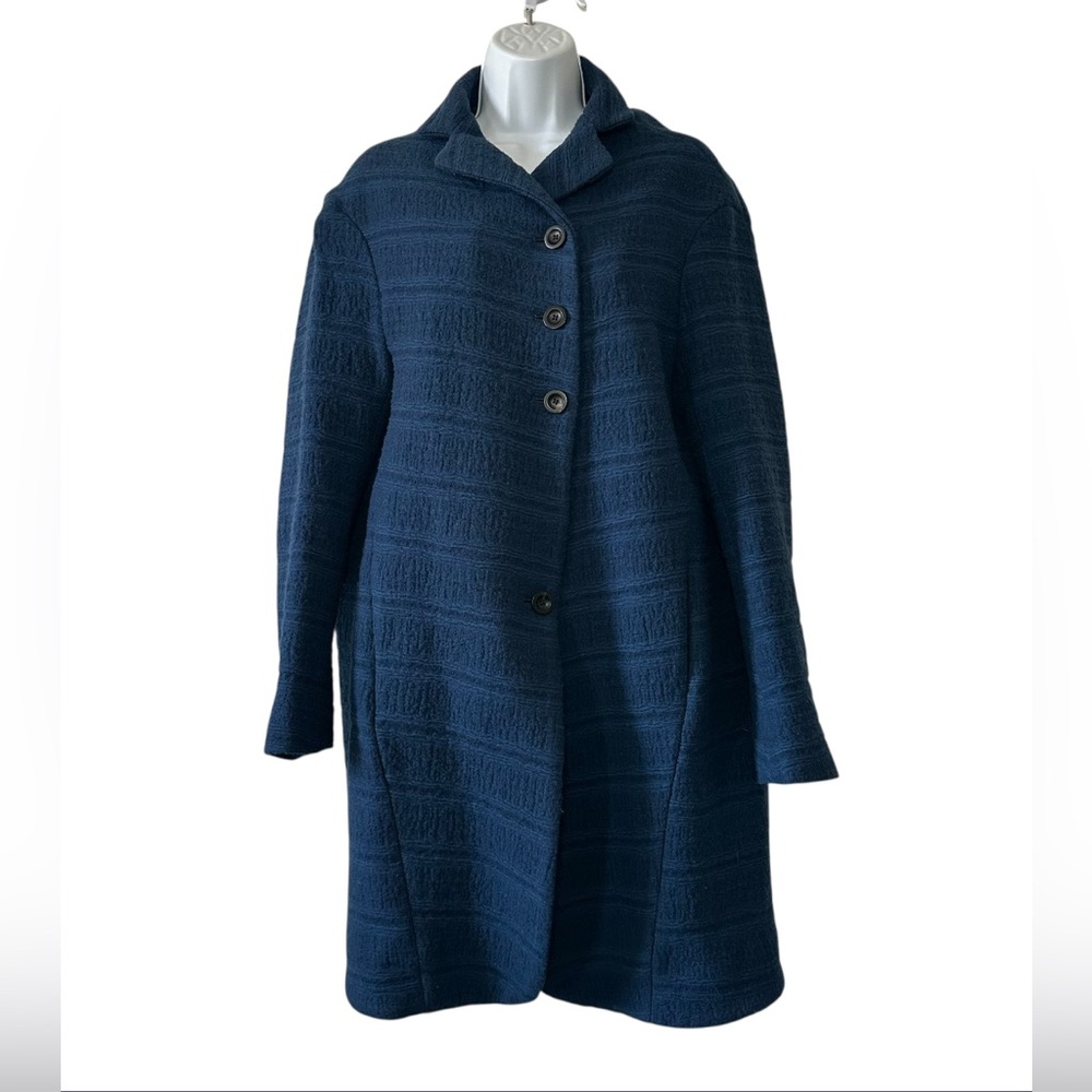 Lilith Women’s Navy Blue Virgin Wool Textured Button Front Pea Coat- Size XS